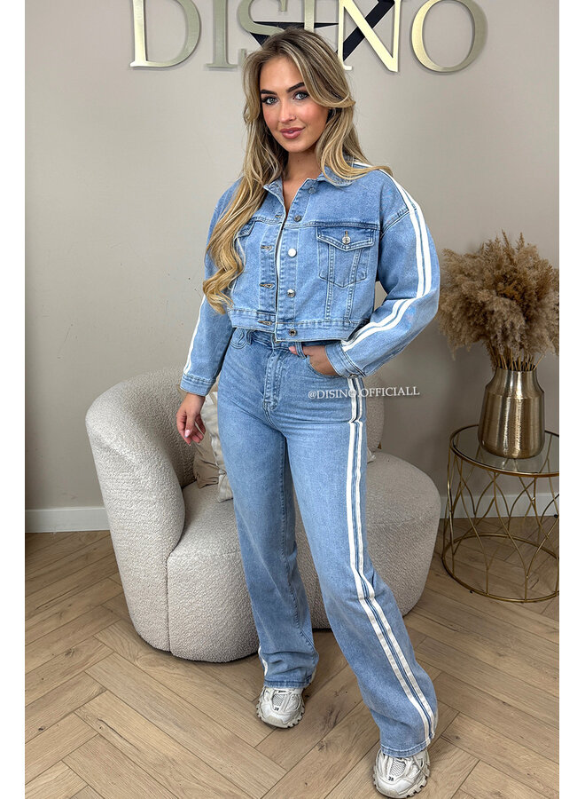 LIGHT BLUE - 'SKYE JEANS' - STRETCH STRIPED STRAIGHT LEG JEANS