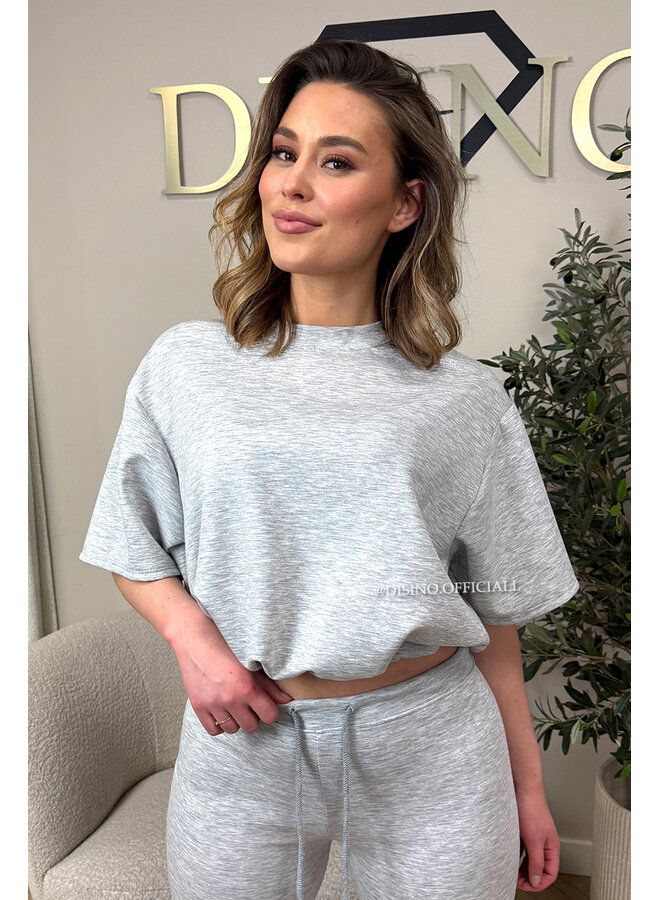 GREY - 'DOMINIQUE SET' - OVERSIZED TOP + PANTS TWO PIECE SET