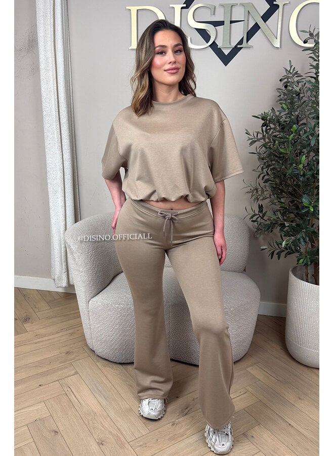 TAUPE - 'DOMINIQUE SET' - OVERSIZED TOP + PANTS TWO PIECE SET