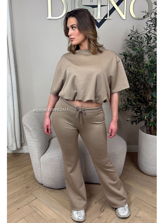 TAUPE - 'DOMINIQUE SET' - OVERSIZED TOP + PANTS TWO PIECE SET
