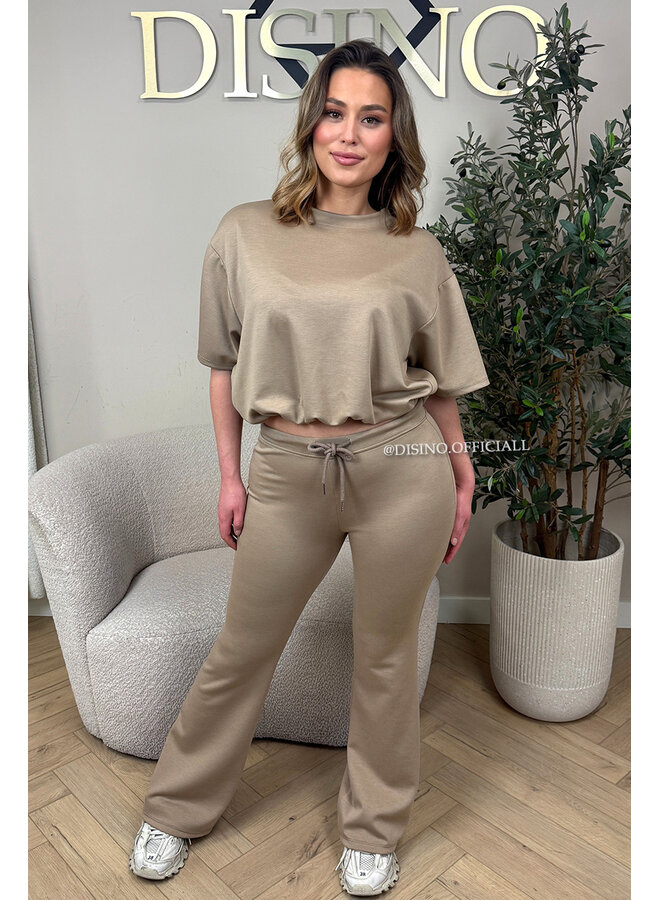 TAUPE - 'DOMINIQUE SET' - OVERSIZED TOP + PANTS TWO PIECE SET