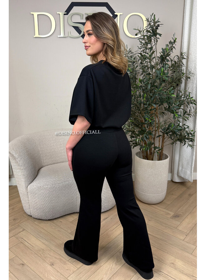 BLACK - 'DOMINIQUE SET' - OVERSIZED TOP + PANTS TWO PIECE SET