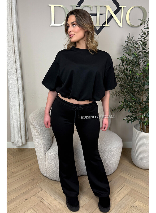 BLACK - 'DOMINIQUE SET' - OVERSIZED TOP + PANTS TWO PIECE SET