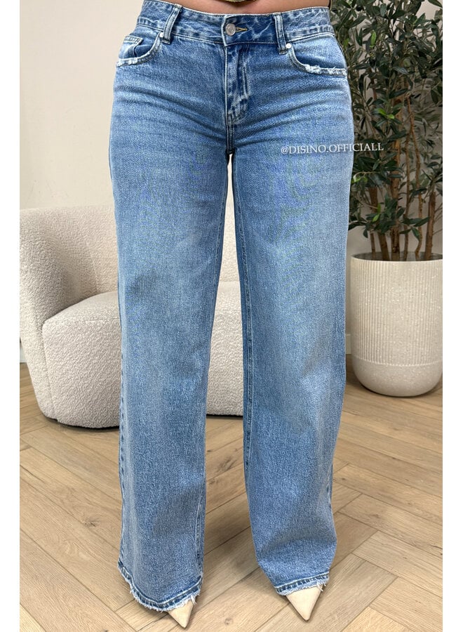 BLUE - 'VERDEA JEANS' - MEDIUM WAIST EXTRA WIDE LEG STRETCH JEANS