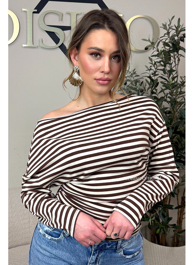 CHOCO - 'LEANNE TOP' - STRIPED OFF SHOULDER LONGSLEEVE TOP