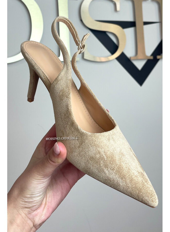 KHAKI - 'CATHERINE HEELS' - SUEDE SLINGBACK PUMPS
