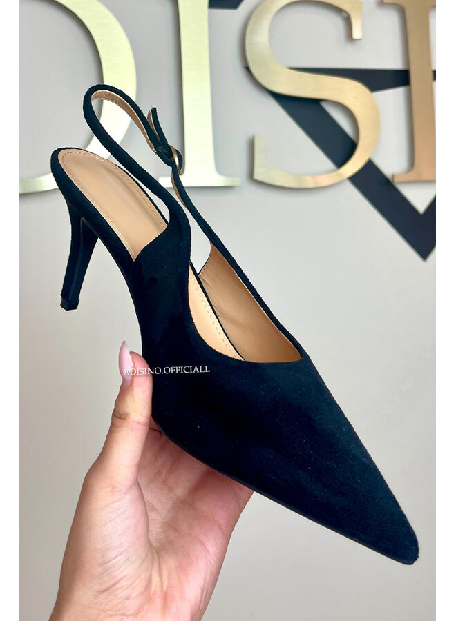 BLACK - 'CATHERINE HEELS' - SUEDE SLINGBACK PUMPS