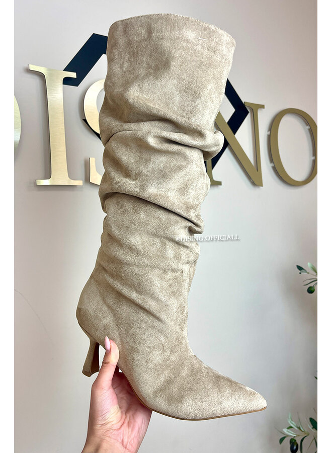 KHAKI - 'SUEDE SLOUCHY BOOTS' - PREMIUM QUALITY PERFECT BOOTS