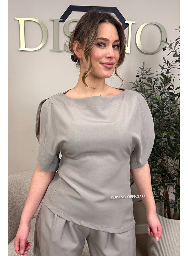 TAUPE - 'ZIYA TOP' - OPEN ARM CLASSY TOP