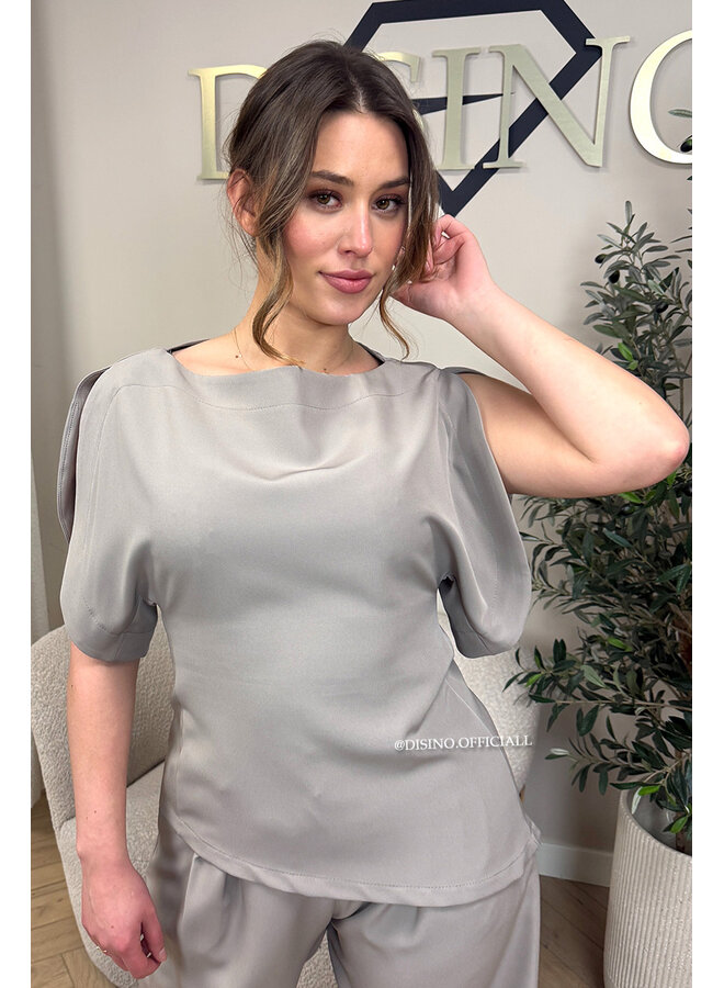 TAUPE - 'ZIYA TOP' - OPEN ARM CLASSY TOP