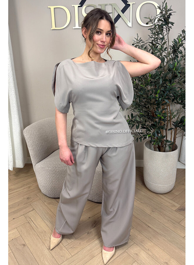 TAUPE - 'ZIYA TOP' - OPEN ARM CLASSY TOP