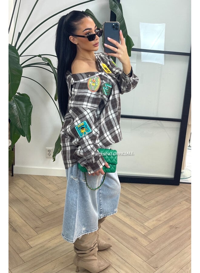 CHOCO - 'JONES' - CHECKED OVERSIZED BOYFRIEND BLOUSE PATCHES