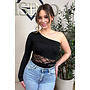 BLACK - 'SELMA BODY' - LACE DETAIL ONE ARM BODYSUIT