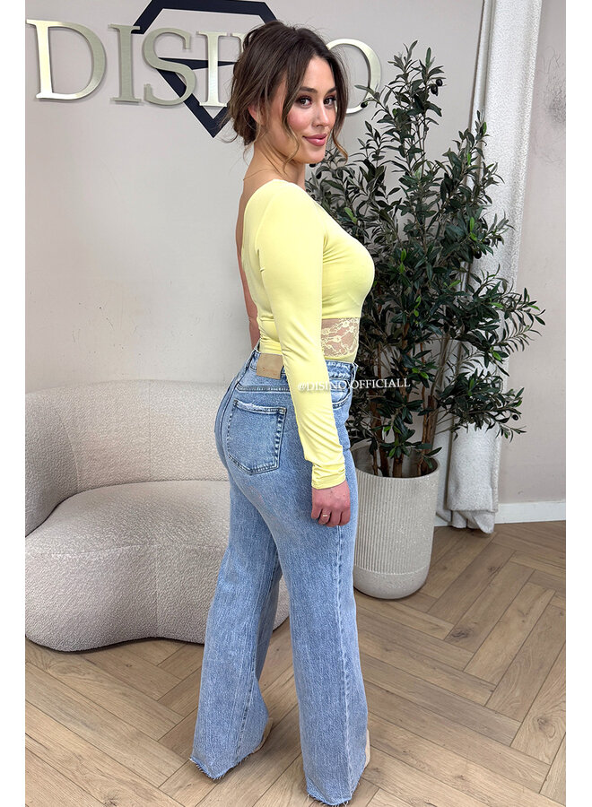 YELLOW - 'SELMA BODY' - LACE DETAIL ONE ARM BODYSUIT