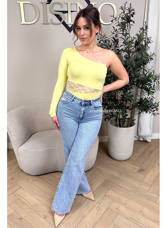 YELLOW - 'SELMA BODY' - LACE DETAIL ONE ARM BODYSUIT