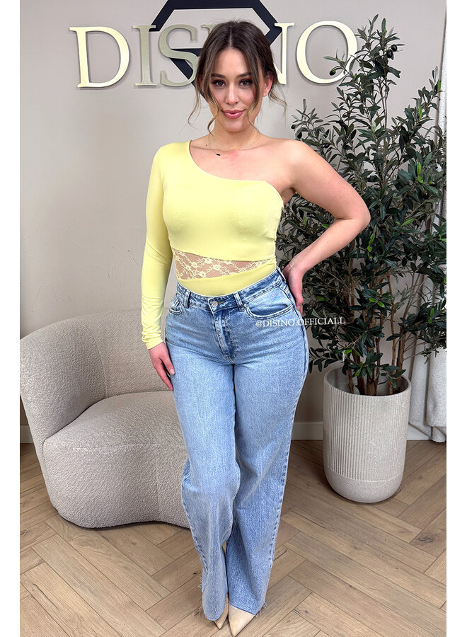 YELLOW - 'SELMA BODY' - LACE DETAIL ONE ARM BODYSUIT