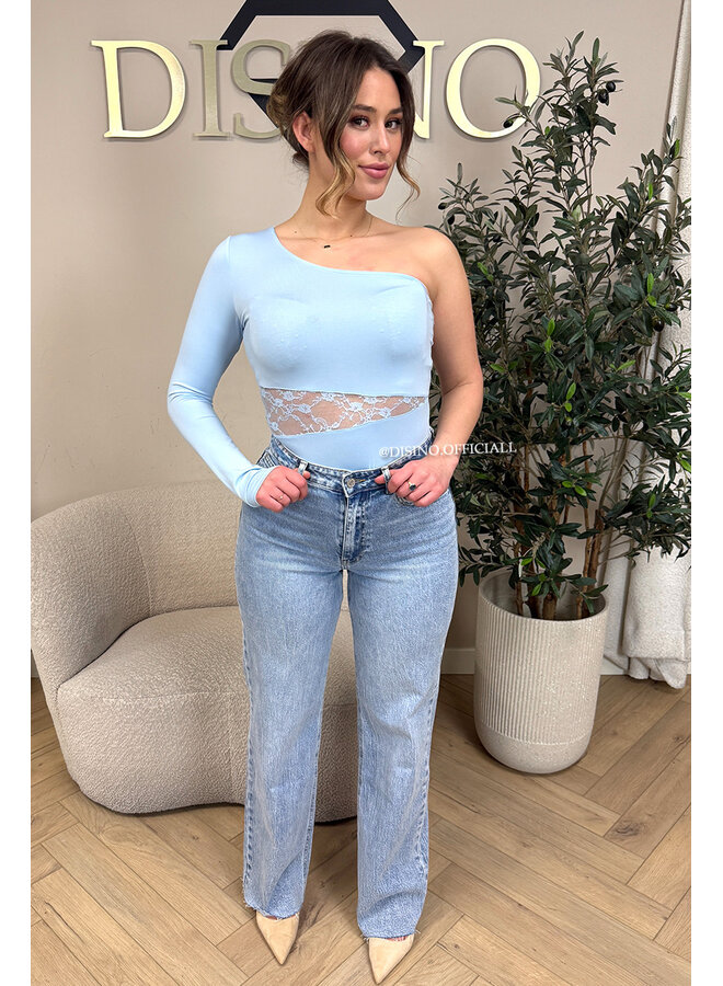 LIGHT BLUE - 'SELMA BODY' - LACE DETAIL ONE ARM BODYSUIT