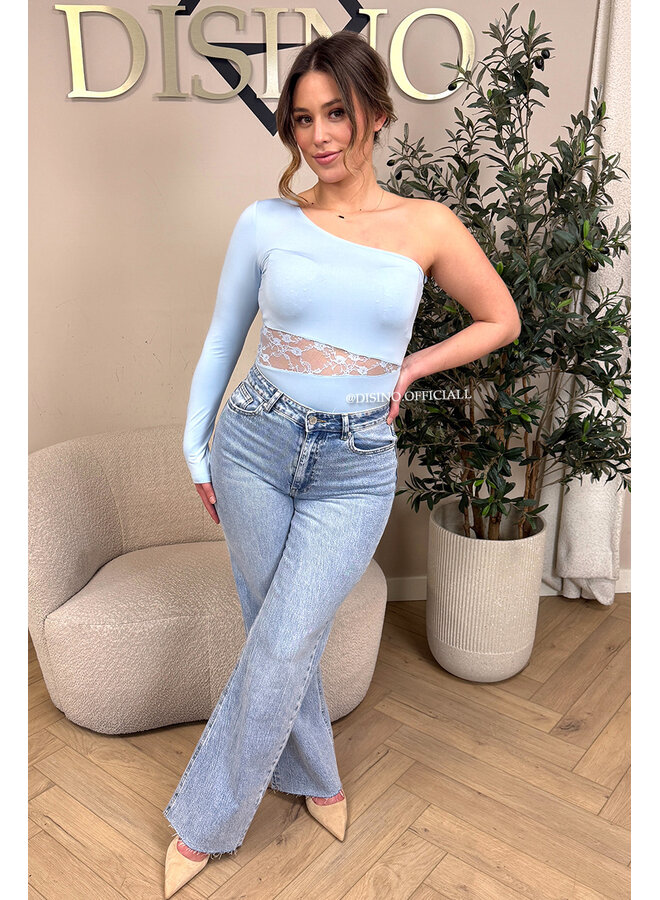 LIGHT BLUE - 'SELMA BODY' - LACE DETAIL ONE ARM BODYSUIT