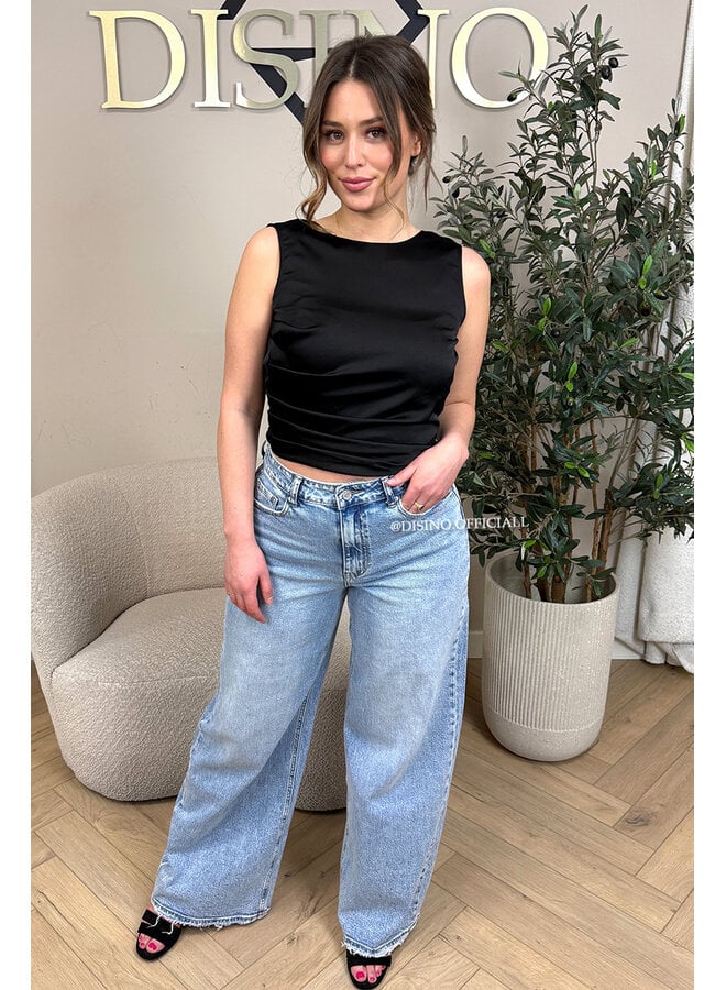 BLACK - 'KATE TOP' - SATIN OPEN BACK TOP