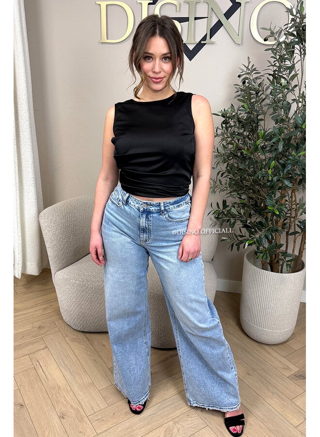 BLACK - 'KATE TOP' - SATIN OPEN BACK TOP