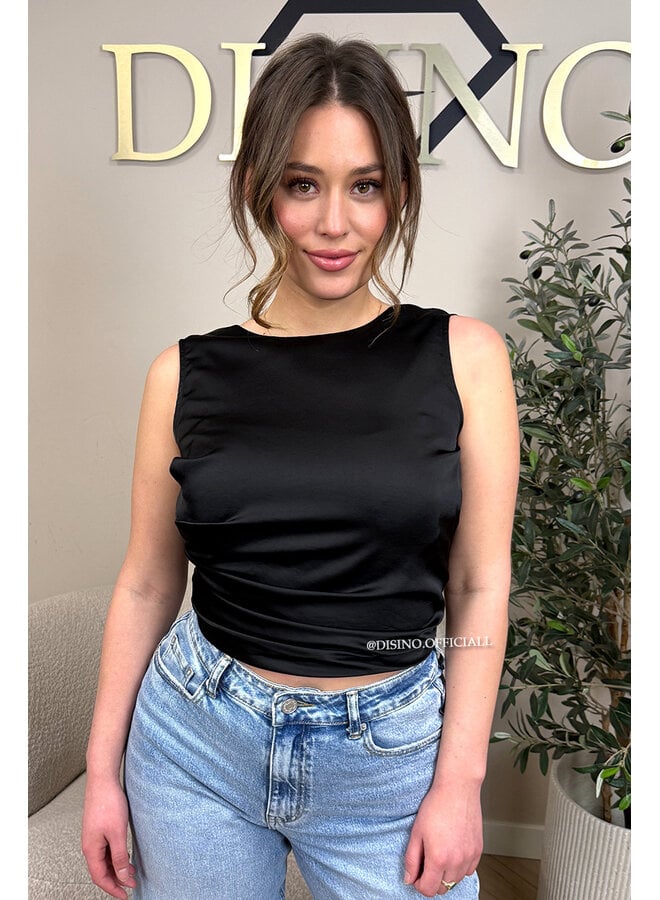 BLACK - 'KATE TOP' - SATIN OPEN BACK TOP