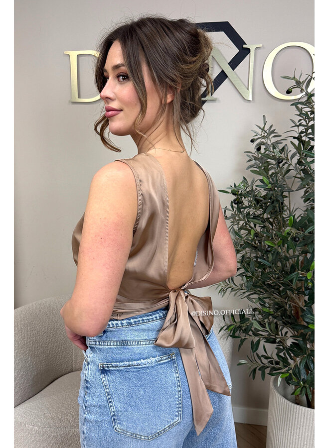 CHAMPAGNE - 'KATE TOP' - SATIN OPEN BACK TOP