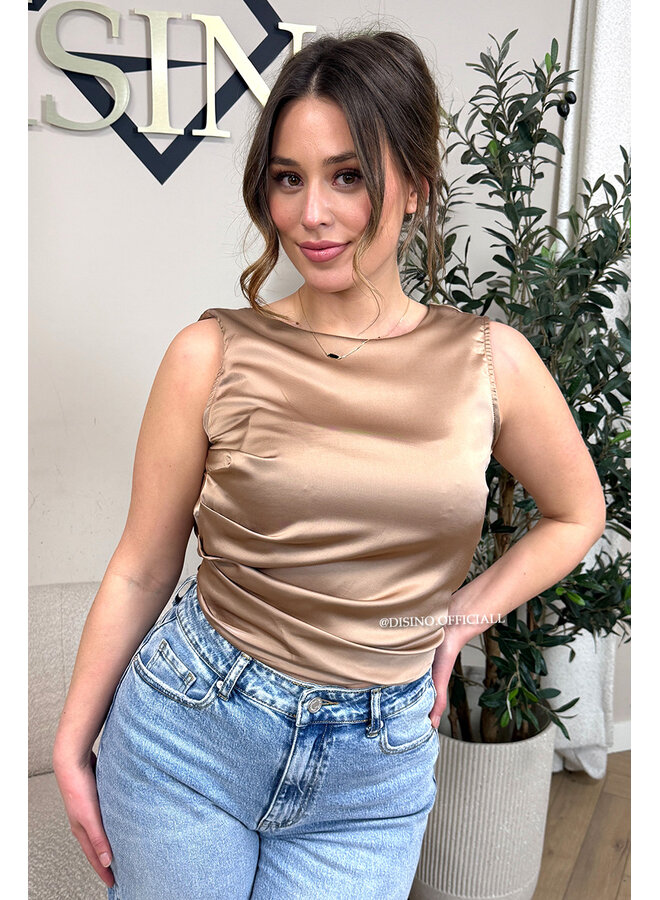 CHAMPAGNE - 'KATE TOP' - SATIN OPEN BACK TOP