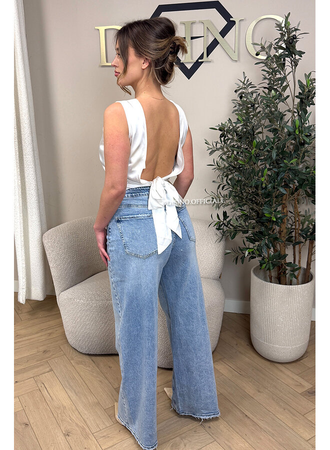 WHITE - 'KATE TOP' - SATIN OPEN BACK TOP