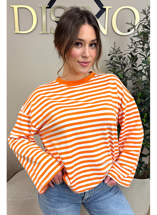 ORANGE - 'LEONI TEE' - STRIPED LONG SLEEVE TEE