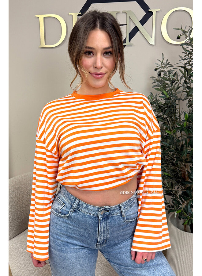 ORANGE - 'LEONI TEE' - STRIPED LONG SLEEVE TEE