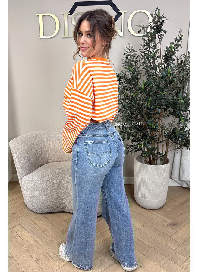 ORANGE - 'LEONI TEE' - STRIPED LONG SLEEVE TEE