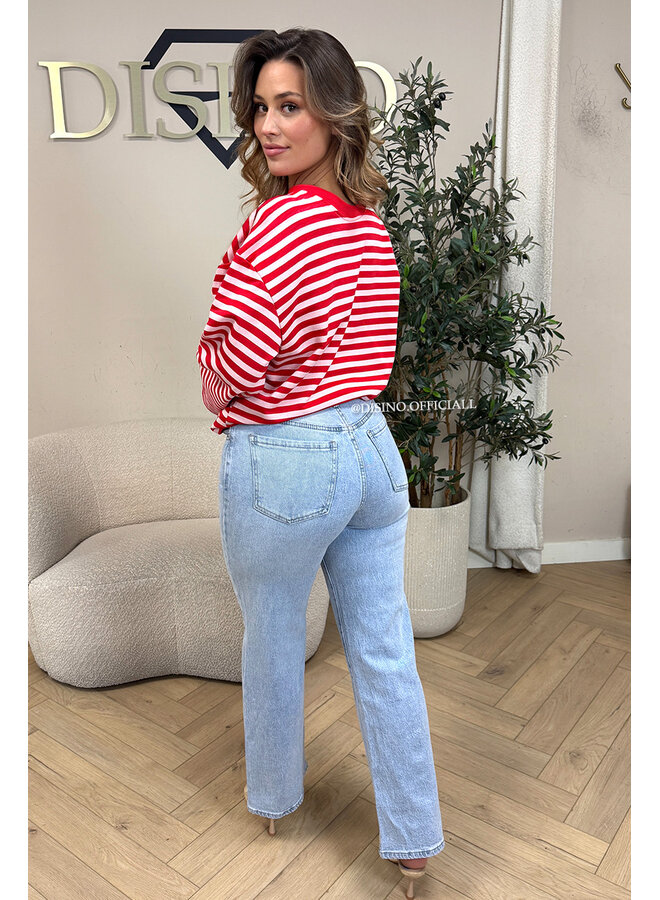 RED/WHITE - 'LEONI TEE' - STRIPED LONG SLEEVE TEE