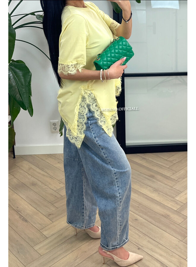 YELLOW - 'LINA TEE' - LONG ASSYMETRIC LACE TEE