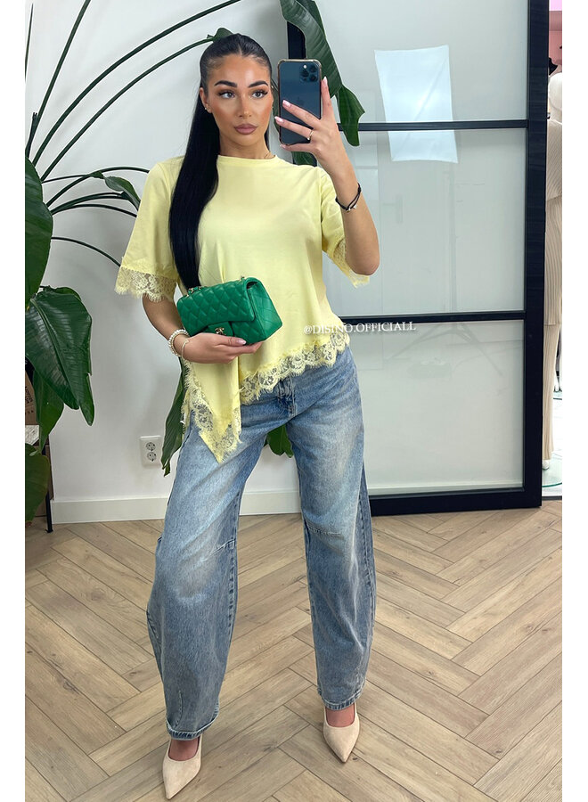 YELLOW - 'LINA TEE' - LONG ASSYMETRIC LACE TEE