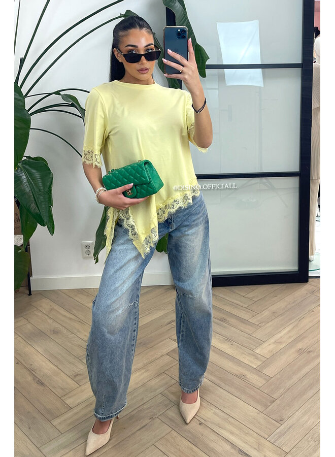 YELLOW - 'LINA TEE' - LONG ASSYMETRIC LACE TEE