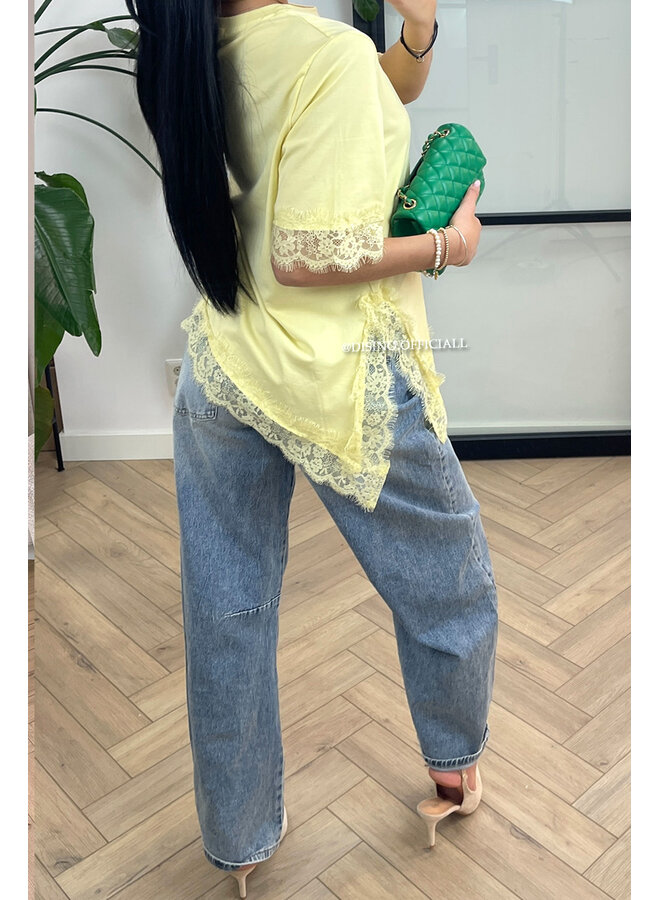 YELLOW - 'LINA TEE' - LONG ASSYMETRIC LACE TEE