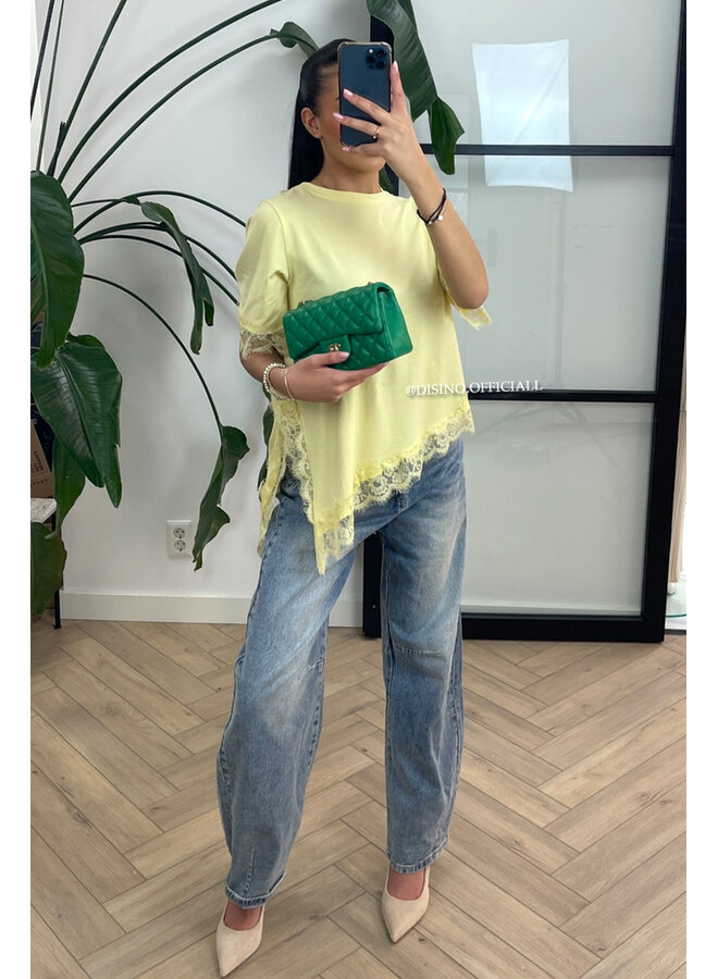 YELLOW - 'LINA TEE' - LONG ASSYMETRIC LACE TEE