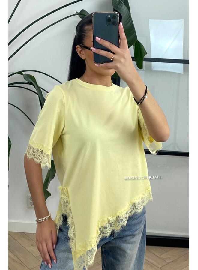 YELLOW - 'LINA TEE' - LONG ASSYMETRIC LACE TEE