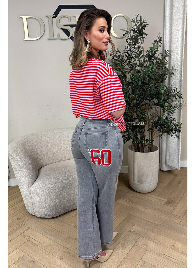 RED/PINK - 'LEONI SHORTSLEEVE TEE' - STRIPED OVERSIZED TEE