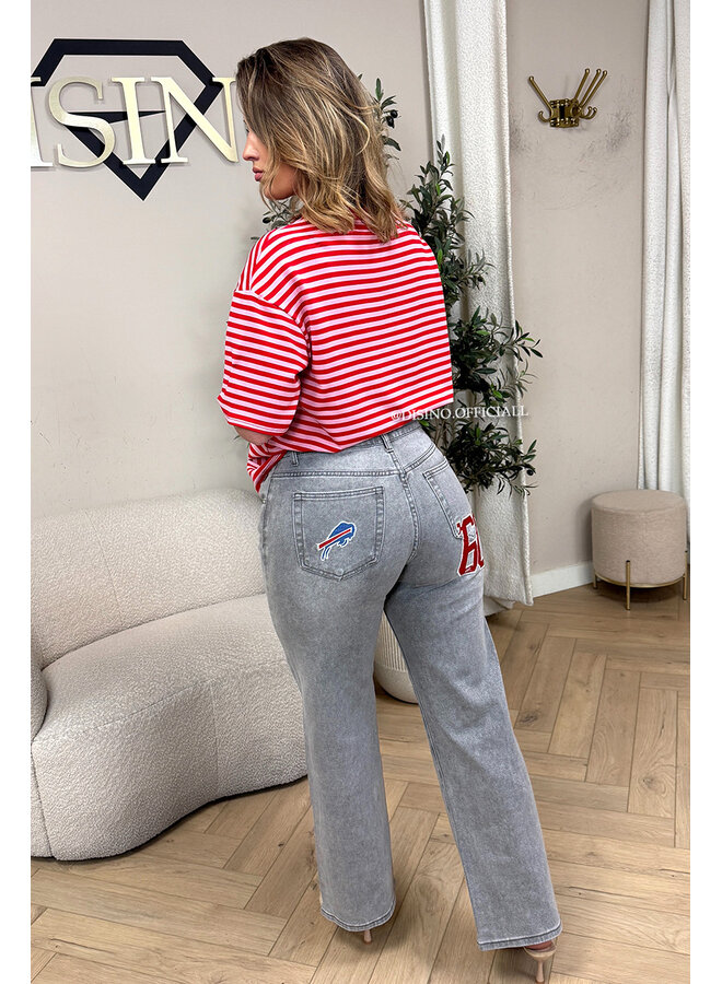 RED/PINK - 'LEONI SHORTSLEEVE TEE' - STRIPED OVERSIZED TEE