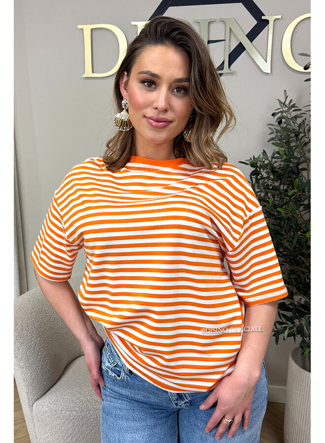 ORANGE - 'LEONI SHORTSLEEVE TEE' - STRIPED OVERSIZED TEE