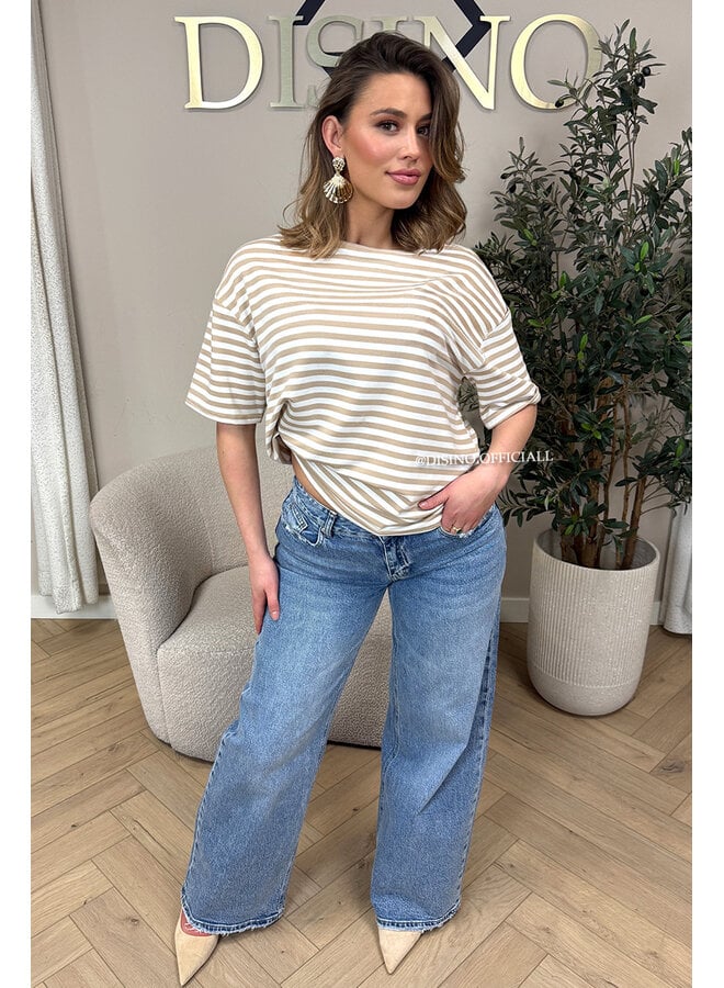 BEIGE - 'LEONI SHORTSLEEVE TEE' - STRIPED OVERSIZED TEE