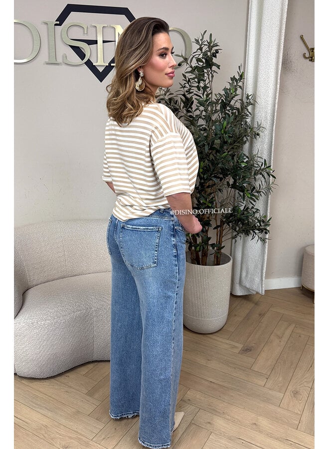 BEIGE - 'LEONI SHORTSLEEVE TEE' - STRIPED OVERSIZED TEE