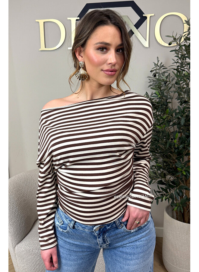 CHOCO - 'LEANNE TOP' - STRIPED OFF SHOULDER LONGSLEEVE TOP