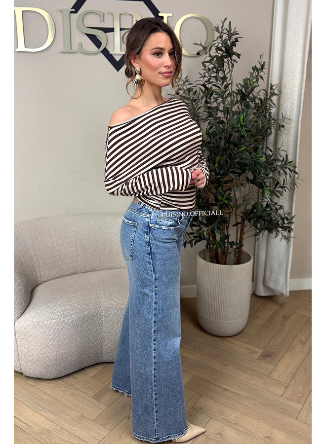 CHOCO - 'LEANNE TOP' - STRIPED OFF SHOULDER LONGSLEEVE TOP