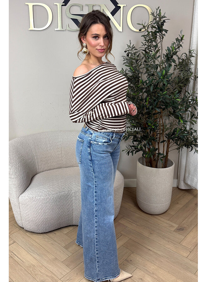 CHOCO - 'LEANNE TOP' - STRIPED OFF SHOULDER LONGSLEEVE TOP