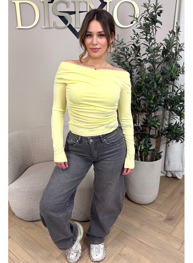 YELLOW - 'MARLEY TOP' - ASYMMETRIC LONG SLEEVE TOP