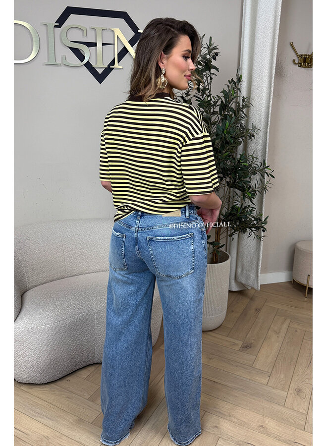 YELLOW/CHOCO - 'LEONI SHORTSLEEVE TEE' - STRIPED OVERSIZED TEE