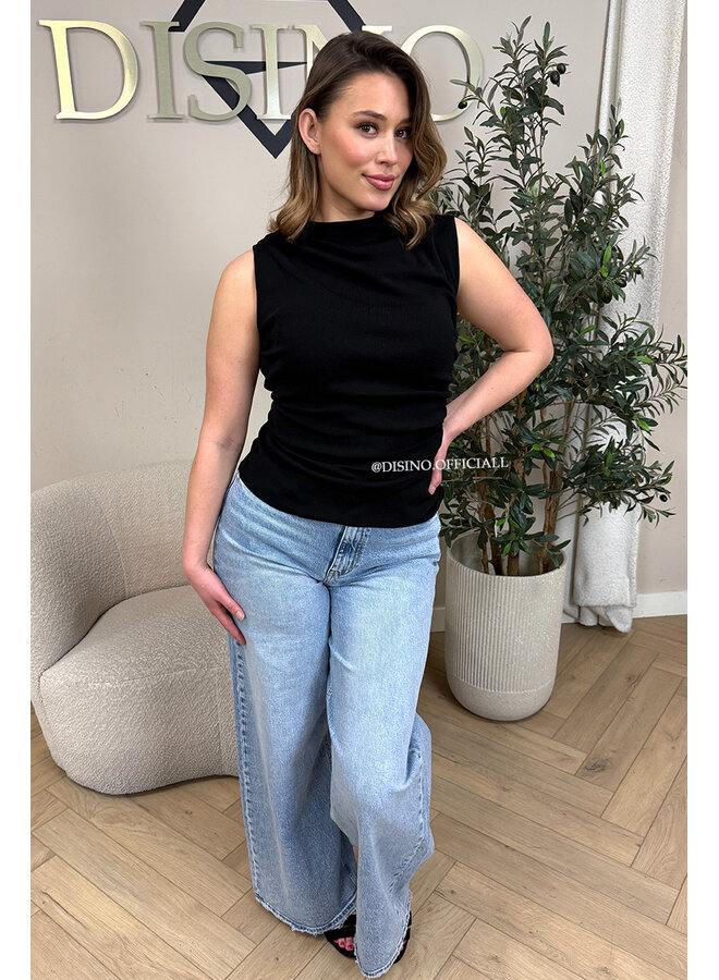 BLACK - 'DAISY TOP' - STRETCH RUCHED CLASSY TOP