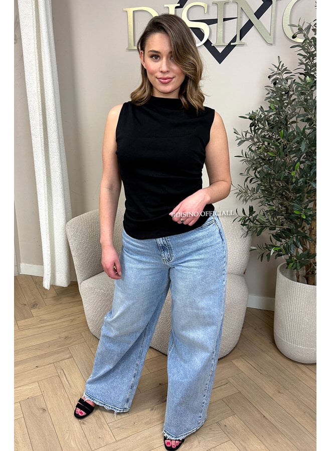 BLACK - 'DAISY TOP' - STRETCH RUCHED CLASSY TOP